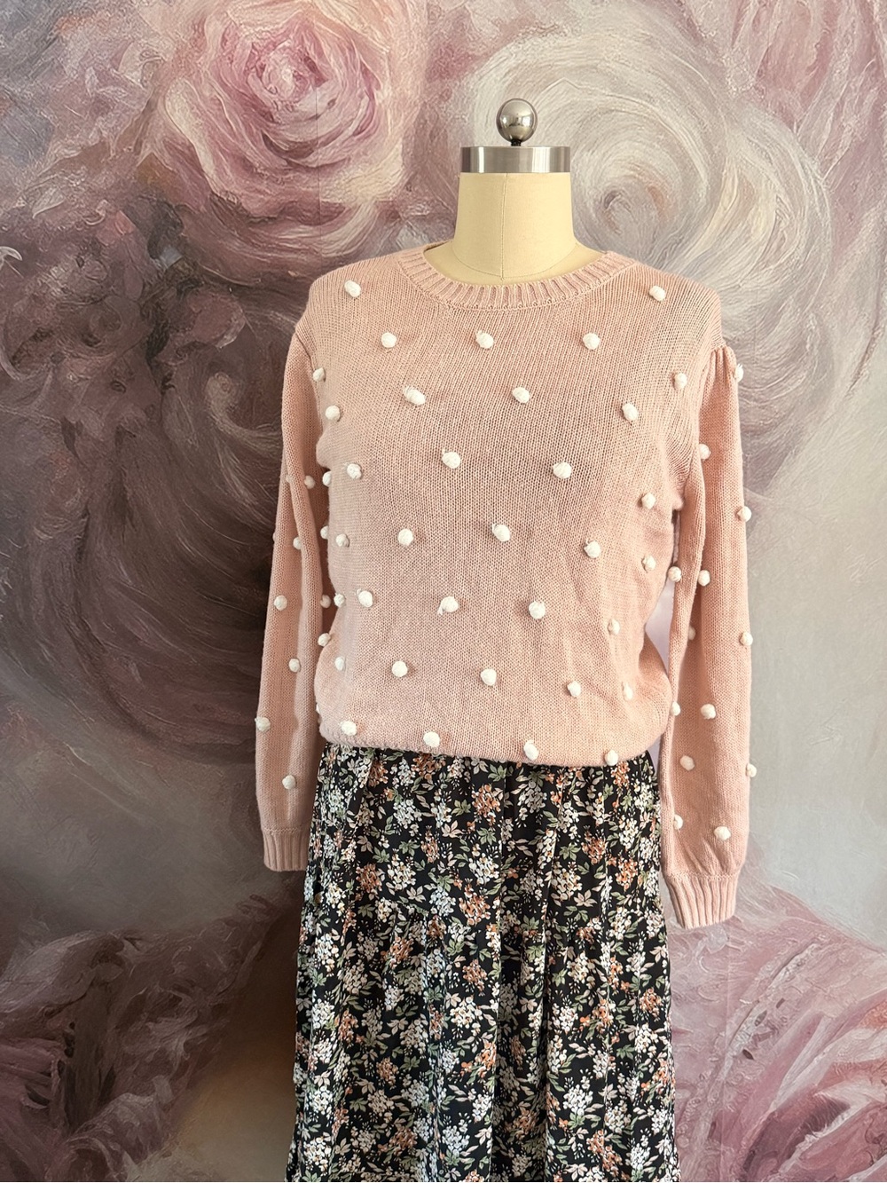 Women’s Pink Pom-Pom Crewneck Sweater